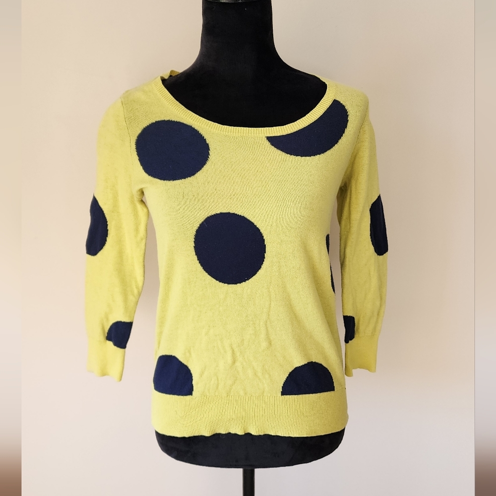 ***Anthropologie HWR Women's Yellow/Blue Polka Dot Sweater***